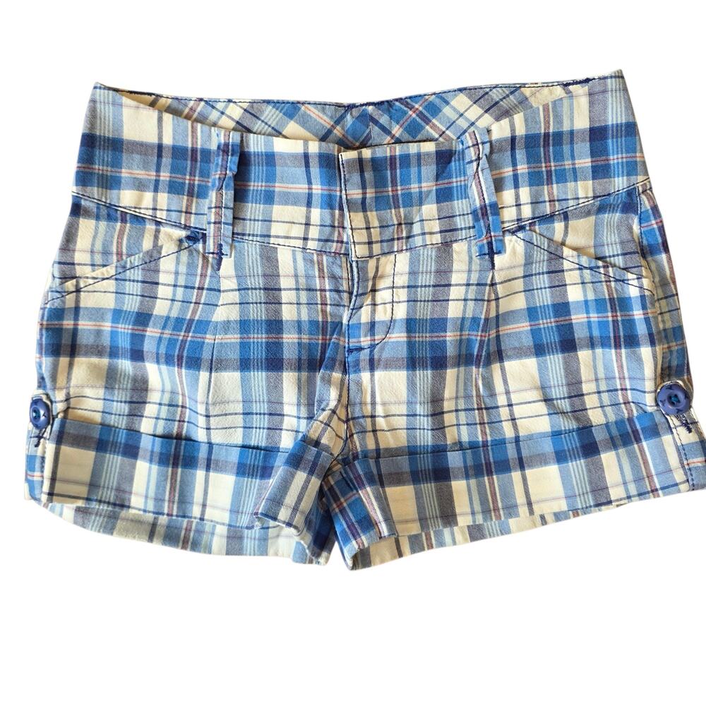 Vintage Y2K Grane Plaid Low Rise Micro Shorts - Juniors Size 3 Blue Plaid